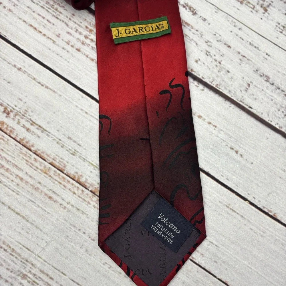 J Jerome Garcia Neck Tie Volcano Collection 25‎ Twenty Five Red Black 100% Silk